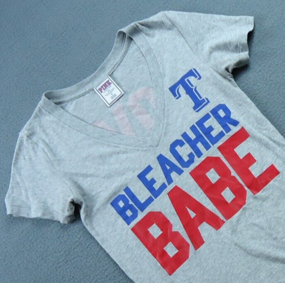 Victoria Secret Pink MLB Texas Rangers Shirt Womens S Gray Bleacher Babe VNeck